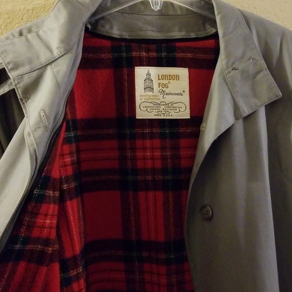 London Fog Grey And Red Flannel Trench 